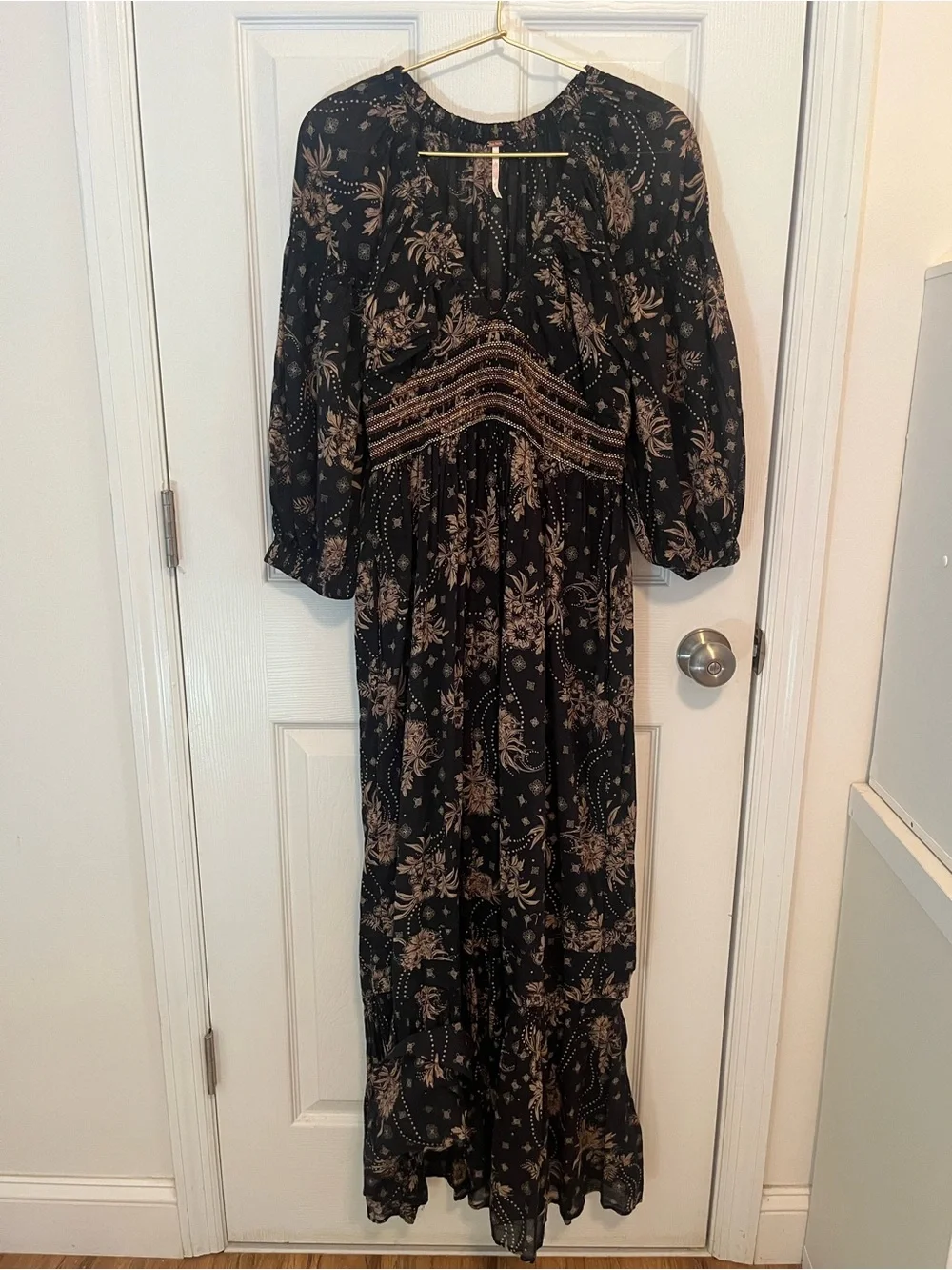 Free People Golden Hour Maxi Dress Black Combo | Boho Floral | Size XS